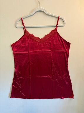 Red Satin Lace Trim Camisole